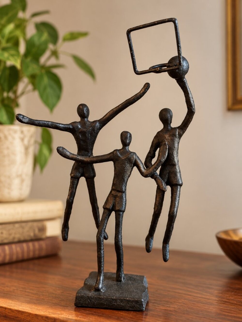 Brutalist Basketball Players Metal Sculpture Modernist Sports Art